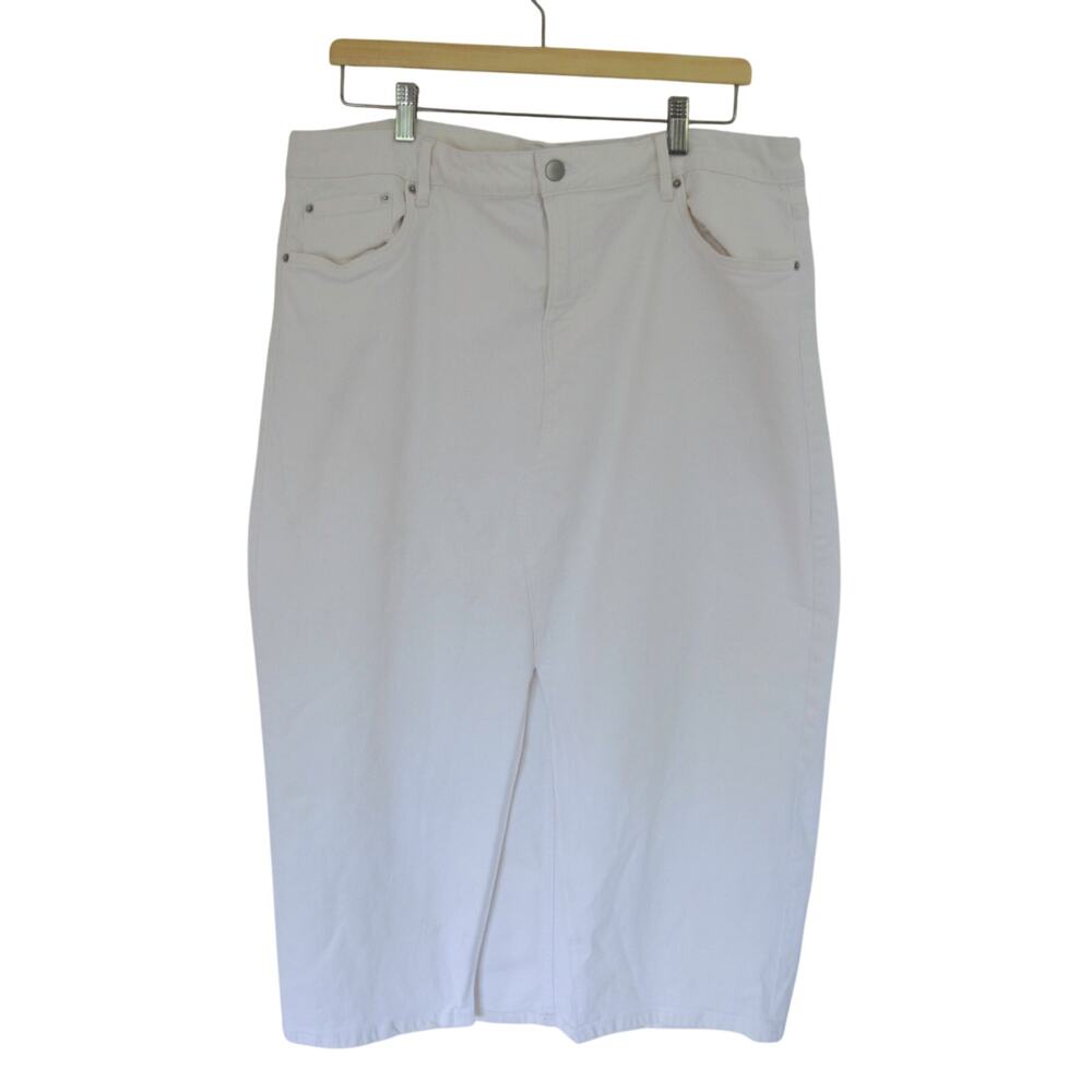 Vintage White Denim Midi Skirt Size Large